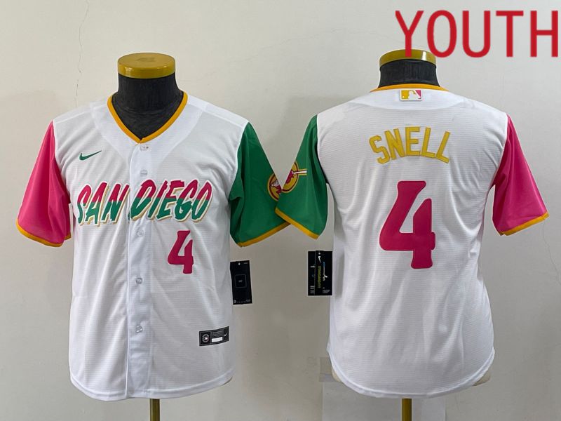 Youth San Diego Padres #4 Snell White City Edition Nike 2022 MLB Jersey